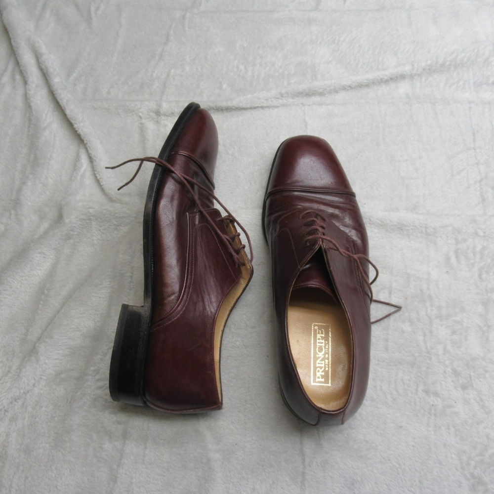 Pincipe Men 10D Dress Shoes Burgundy Leather Cap Toe Oxford Lace-Up Formal Italy